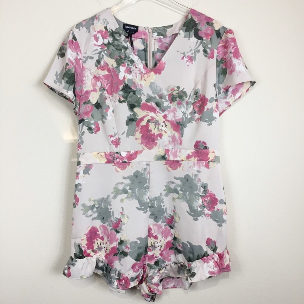 Bebe | Floral Satin Romper | Sz 16